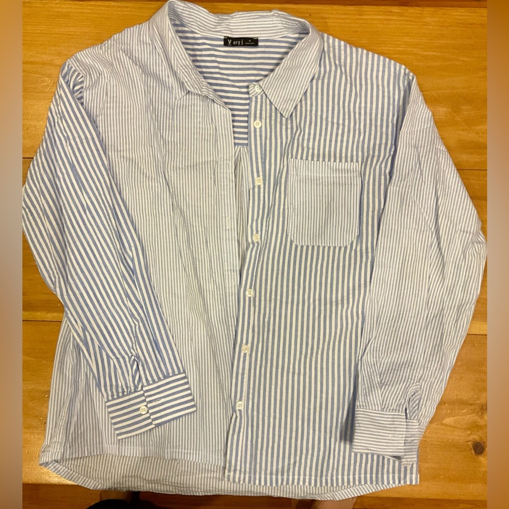 Blue mixed stripe pattern button up